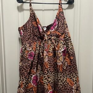 Leopard Print Mini Dress with Butterfly Accents